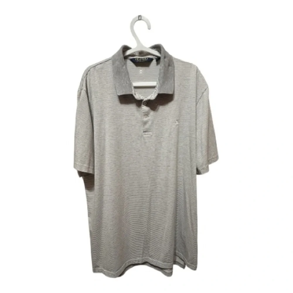 Men's Short Sleeve Golf Polo Shirt - Gray Striped